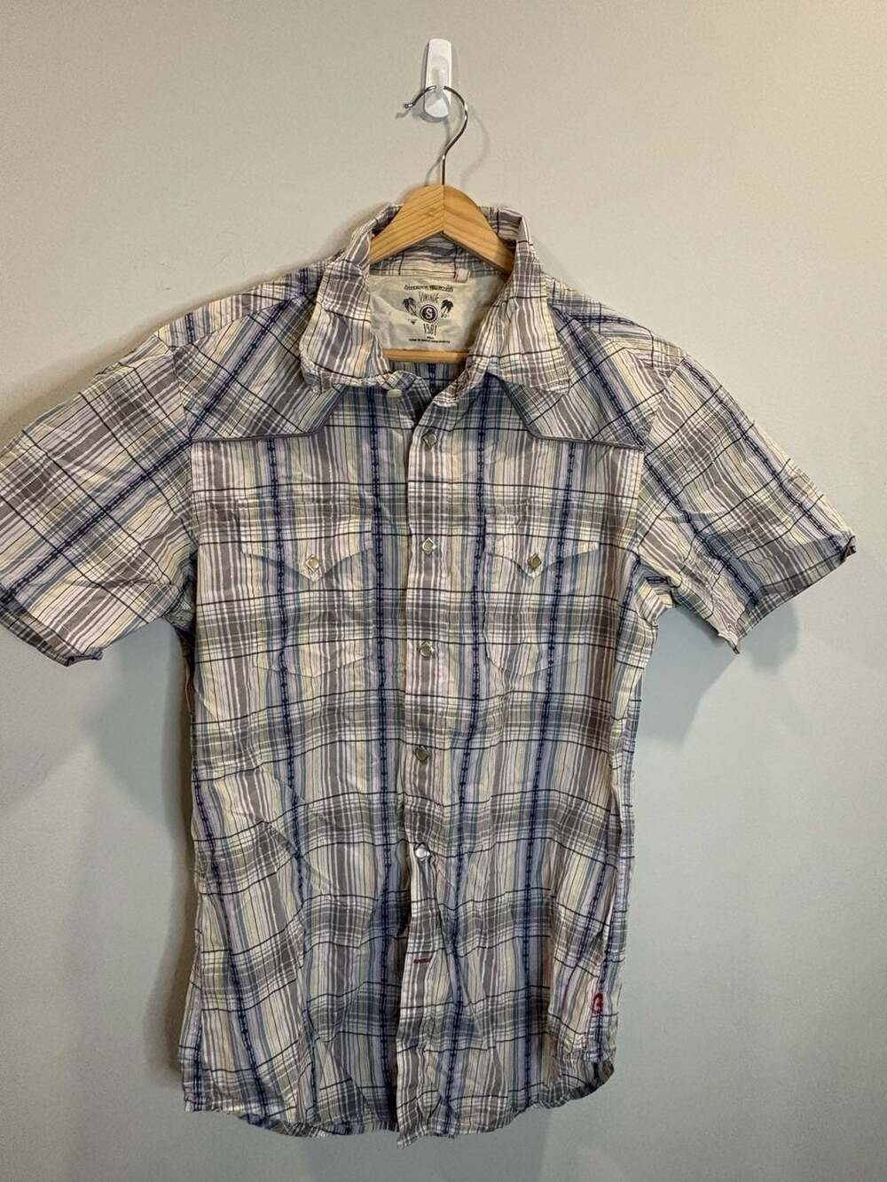 Guess Jeans Vintage 1981 Short Sleeve Plaid Western Pearl Snap Shirt Size S